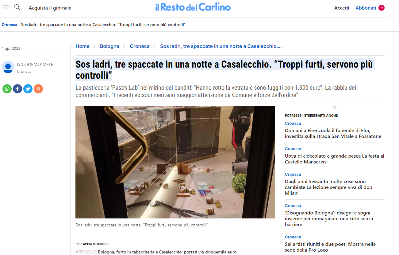 Al momento stai visualizzando Sos ladri, tre spaccate in una notte a Casalecchio. “Troppi furti, servono più controlli”