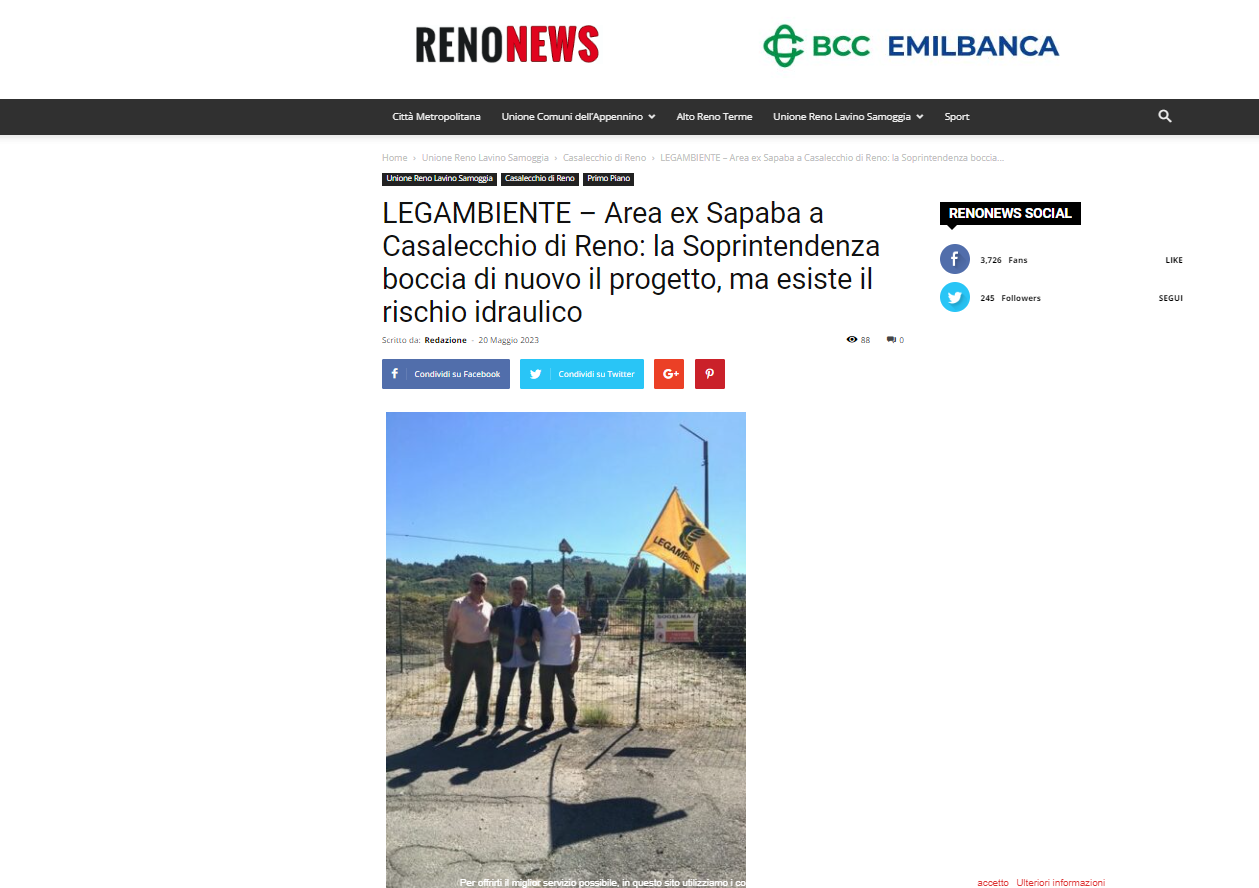 Al momento stai visualizzando LEGAMBIENTE – Area ex Sapaba a Casalecchio di Reno: la Soprintendenza boccia di nuovo il progetto, ma esiste il rischio idraulico