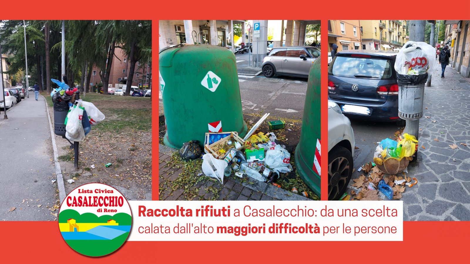 Al momento stai visualizzando Nuova raccolta rifiuti a Casalecchio: da una scelta calata dall’alto maggiori difficoltà per le persone