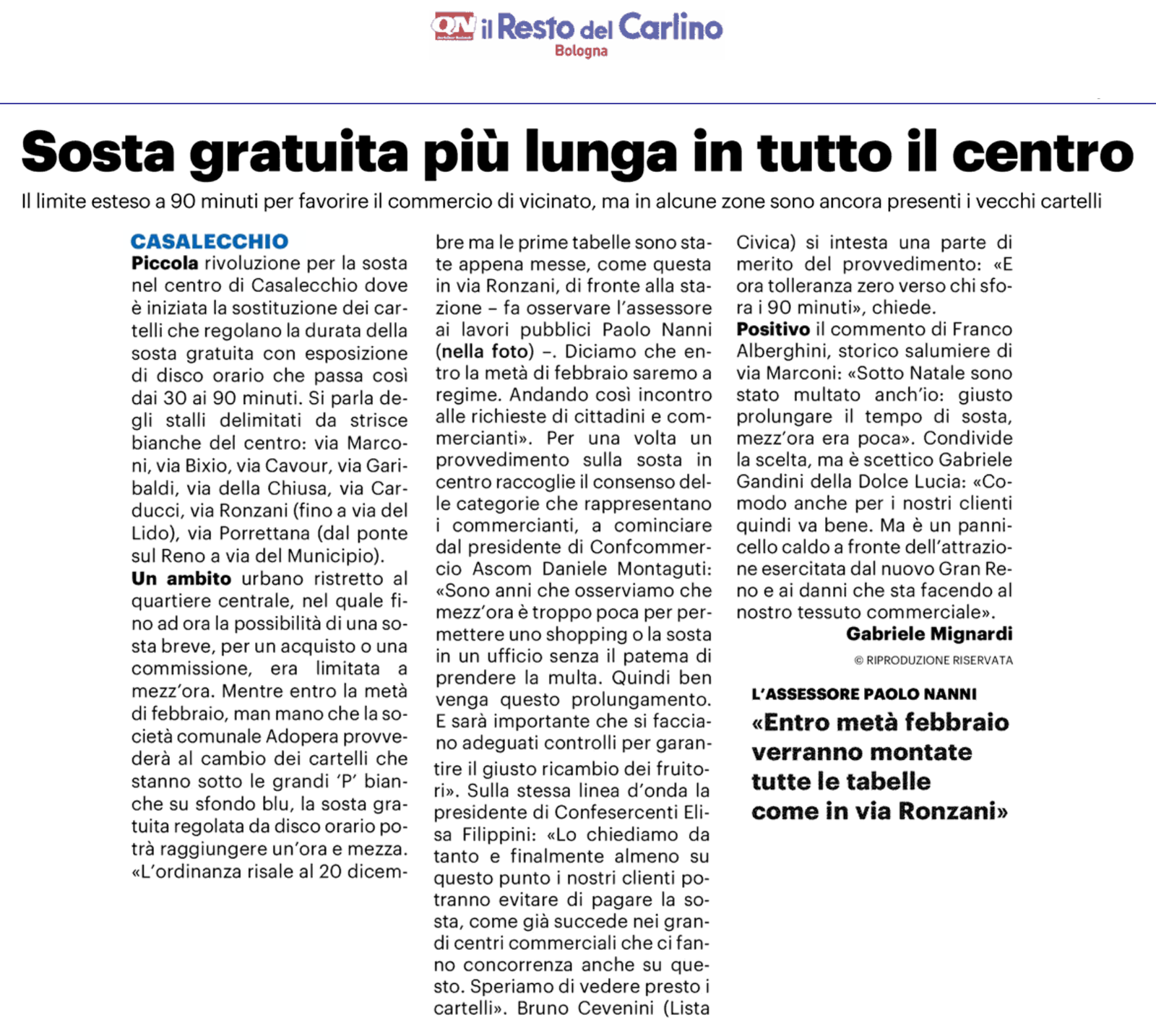 Al momento stai visualizzando Casalecchio: prolungata fino a 90 minuti la sosta in centro