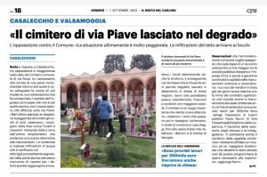 Scopri di più sull'articolo “Il cimitero di via Piave lasciato nel degrado”