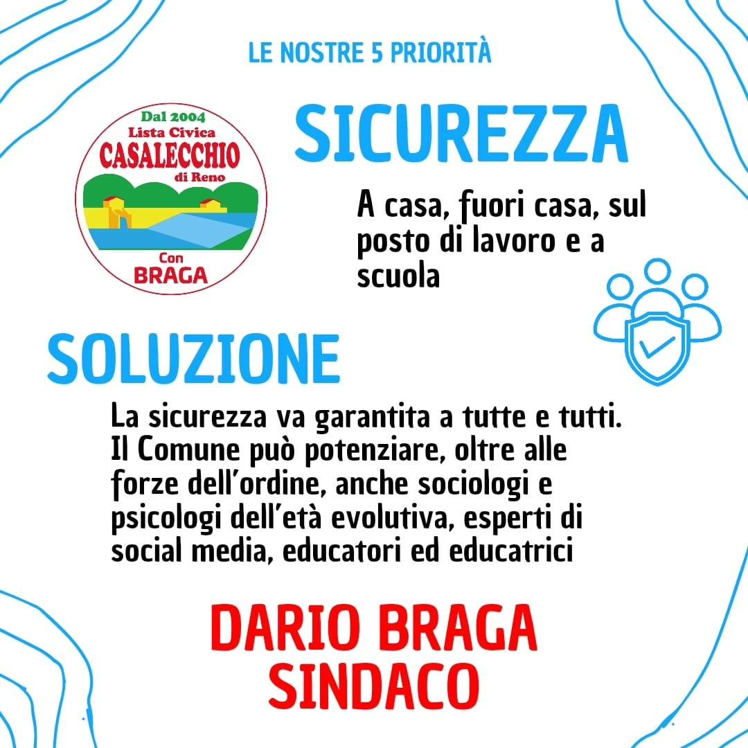 Al momento stai visualizzando SICUREZZA  una delle 5 priorità della Lista Civica di Casalecchio di Reno